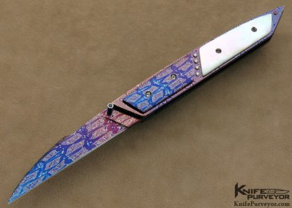 Barry Gallagher Custom Knife Mother of Pearl & Blued Sole Authorship Damascus Linerlock