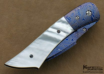 Barry Gallagher Custom Knife Mother of Pearl & Blued Sole Authorship Damascus Linerlock - Image 3