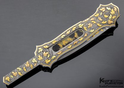 Joe Kious Custom Knife Double Pocket Locket Automatic "Controlled Turbulence" Engraved by Barry Lee Hands - Image 5