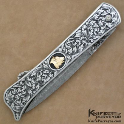 Ben Shostle Custom Knife Sole Authorship Engraved Automatic with Damascus Blade - Image 3