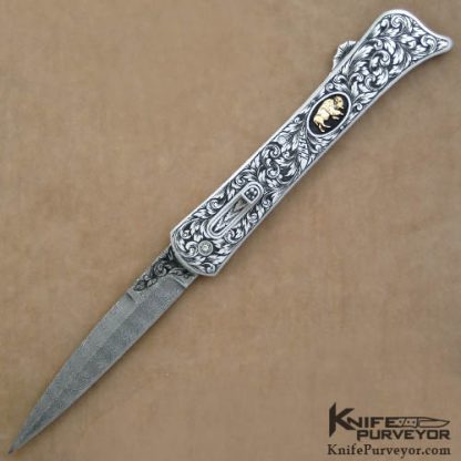 Ben Shostle Custom Knife Sole Authorship Engraved Automatic with Damascus Blade