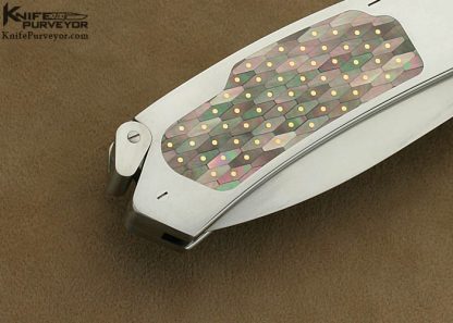Collaboration Between Charly Bennica & Emanuel Esposito Custom Knife Mosiac Tiled Blacklip Tahitian Pearl Shells with 24Kt Gold Dots Inlaid Lockback Dagger - Image 4