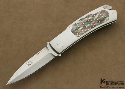 Collaboration Between Charly Bennica & Emanuel Esposito Custom Knife Mosiac Tiled Blacklip Tahitian Pearl Shells with 24Kt Gold Dots Inlaid Lockback Dagger