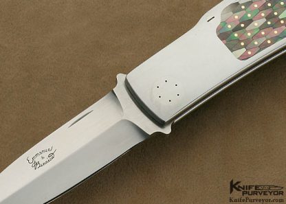 Collaboration Between Charly Bennica & Emanuel Esposito Custom Knife Mosiac Tiled Blacklip Tahitian Pearl Shells with 24Kt Gold Dots Inlaid Lockback Dagger - Image 2