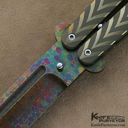 Bertie Rietveld Custom Knives Dragonskin Damascus & Titanium Balisong - Image 2