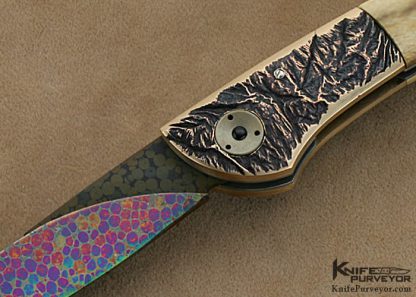 Berite Rietveld Custom Knives Carved and Colored Dragonskin Damascus  "Makiti" Folder - Image 2