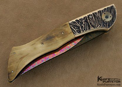 Berite Rietveld Custom Knives Carved and Colored Dragonskin Damascus  "Makiti" Folder - Image 3