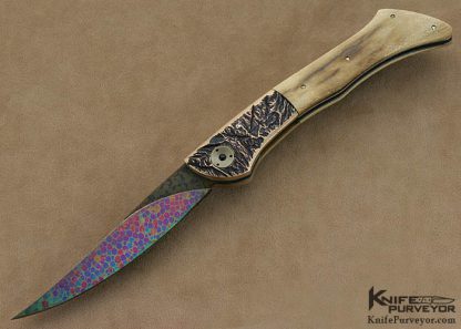 Berite Rietveld Custom Knives Carved and Colored Dragonskin Damascus  "Makiti" Folder
