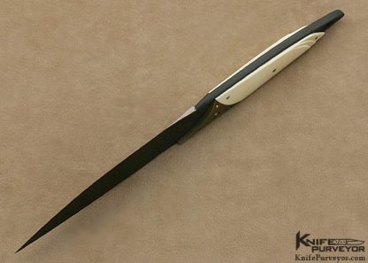 Bertie Rietveld Custom Knife Blued Sole Authorship Damascus & Carved White Mammoth Ivory "Nardini" Fixed Blade - Image 6