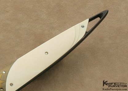 Bertie Rietveld Custom Knife Blued Sole Authorship Damascus & Carved White Mammoth Ivory "Nardini" Fixed Blade - Image 3
