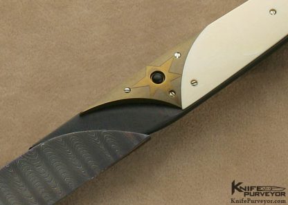 Bertie Rietveld Custom Knife Blued Sole Authorship Damascus & Carved White Mammoth Ivory "Nardini" Fixed Blade - Image 2