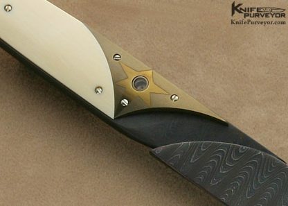 Bertie Rietveld Custom Knife Blued Sole Authorship Damascus & Carved White Mammoth Ivory "Nardini" Fixed Blade - Image 4