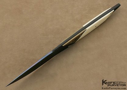 Bertie Rietveld Custom Knife Blued Sole Authorship Damascus & Carved White Mammoth Ivory "Nardini" Fixed Blade - Image 5