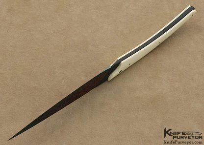 Bertie Rietveld Custom Knife Carved Blued Sole Authorship "Nebula" Damascus & White Mammoth Ivory "Twiggy" Fixed Blade - Image 5