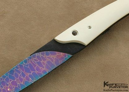 Bertie Rietveld Custom Knife Carved Blued Sole Authorship "Nebula" Damascus & White Mammoth Ivory "Twiggy" Fixed Blade - Image 2