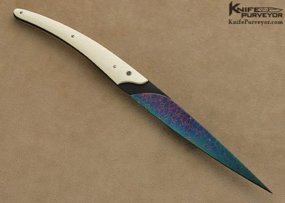 Bertie Rietveld Custom Knife Carved Blued Sole Authorship "Nebula" Damascus & White Mammoth Ivory "Twiggy" Fixed Blade - Image 3