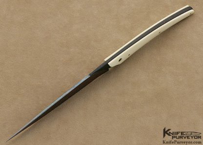 Bertie Rietveld Custom Knife Carved Blued Sole Authorship "Nebula" Damascus & White Mammoth Ivory "Twiggy" Fixed Blade - Image 4