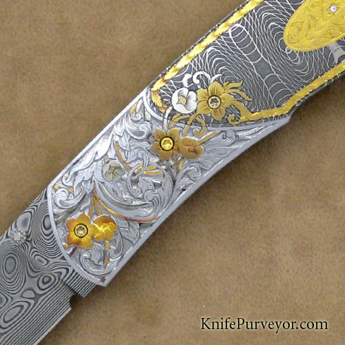 Bill Ankrom Custom Knife Damascus Linerlock Engraved by Gil Rudolph ...
