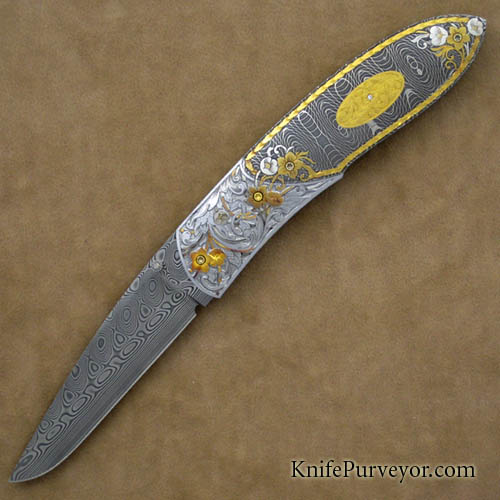 Bill Ankrom Custom Knife Damascus Linerlock Engraved by Gil Rudolph ...