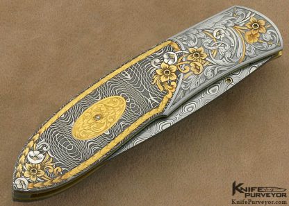 Bill Ankrom Custom Knife Damascus Linerlock Engraved by Gil Rudolph - Image 4