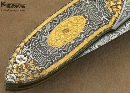 Bill Ankrom Custom Knife Damascus Linerlock Engraved by Gil Rudolph - Image 6