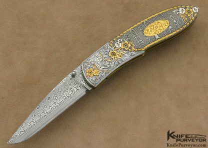 Bill Ankrom Custom Knife Damascus Linerlock Engraved by Gil Rudolph