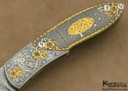 Bill Ankrom Custom Knife Damascus Linerlock Engraved by Gil Rudolph - Image 3