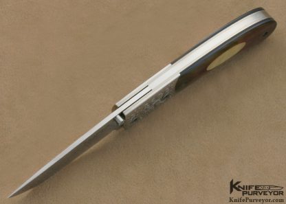 Bill Ankrom Custom Knife Simon Lytton Engraved Black Lip Tahitian Pearl Shell with South Sea Gold Lip Pearl Escutcheon Linerlock - Image 5