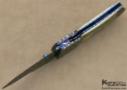Bill Coffey Custom Knife Blued Robert Eggelring Damascus Linerlock - Image 8