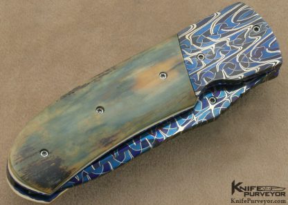 Bill Coffey Custom Knife Blued Robert Eggelring Damascus Linerlock - Image 3
