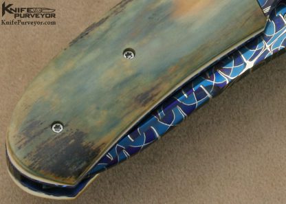 Bill Coffey Custom Knife Blued Robert Eggelring Damascus Linerlock - Image 5