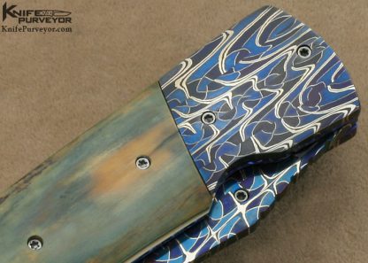 Bill Coffey Custom Knife Blued Robert Eggelring Damascus Linerlock - Image 4