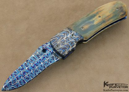Bill Coffey Custom Knife Blued Robert Eggelring Damascus Linerlock