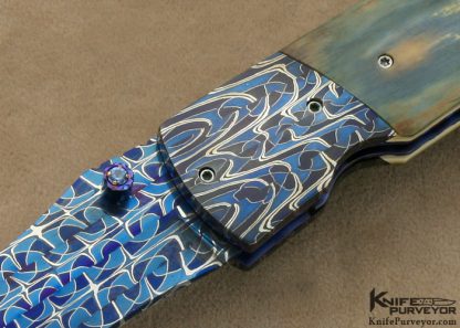 Bill Coffey Custom Knife Blued Robert Eggelring Damascus Linerlock - Image 2