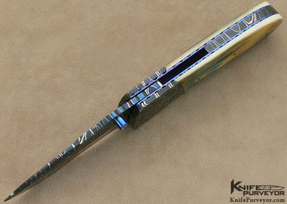 Bill Coffey Custom Knife Blued Robert Eggelring Damascus Linerlock - Image 6