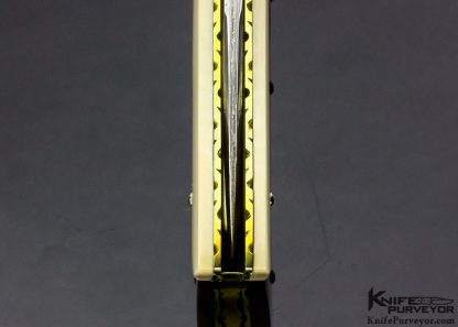 Bill King Custom Knife Low Layer Count Damascus and Mammoth with Ruby Inlaid Release Linerlock - Image 6