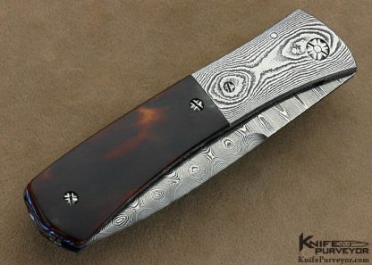 Bill McHenry Custom Knife Exotic Material & Damascus "Signs of Spring" Auto Linerlock - Image 4