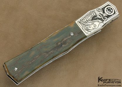 Bill McHenry Custom Knife Sole Authorship Engraved Silver, Damascus & Mammoth Ivory Linerlock Dagger - Image 3