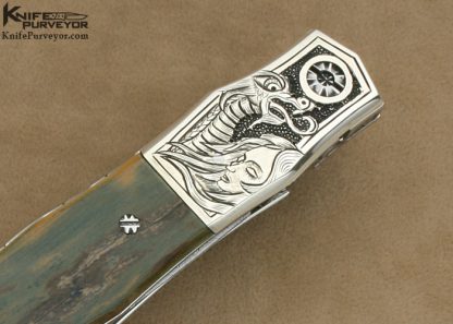 Bill McHenry Custom Knife Sole Authorship Engraved Silver, Damascus & Mammoth Ivory Linerlock Dagger - Image 4