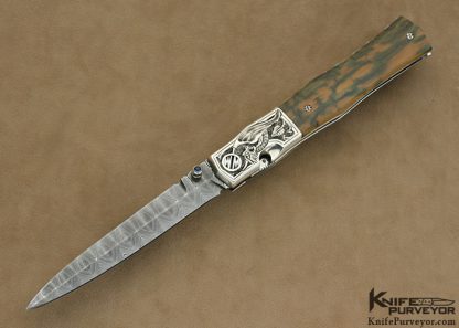 Bill McHenry Custom Knife Sole Authorship Engraved Silver, Damascus & Mammoth Ivory Linerlock Dagger