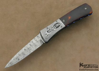 Bill McHenry Custom Knife Exotic Material & Damascus "Signs of Spring" Auto Linerlock