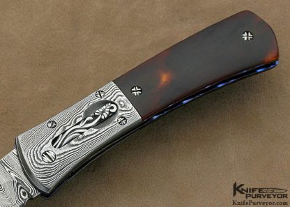 Bill McHenry Custom Knife Exotic Material & Damascus "Signs of Spring" Auto Linerlock - Image 3