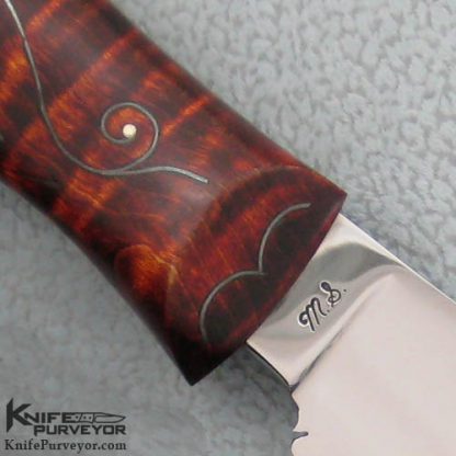 Bill Moran Custom Knife Mastersmith Hand Forged Blade with Spanish Notch and Tiger Striped Maple with Fine Silver Wire Inlay - Image 2