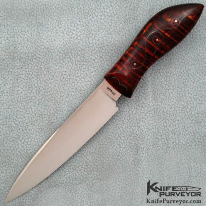 Bill Moran Custom Knife Mastersmith Hand Forged Blade with Spanish Notch and Tiger Striped Maple with Fine Silver Wire Inlay