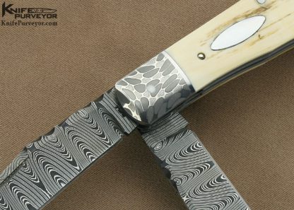 Bill Ruple Custom Knife Ladder Pattern Damascus and Chris Marks Damascus, 2 Blade Trapper Slipjoint - Image 2