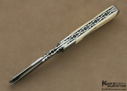 Bill Ruple Custom Knife Ladder Pattern Damascus and Chris Marks Damascus, 2 Blade Trapper Slipjoint - Image 4