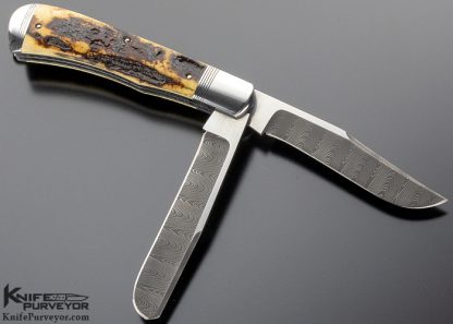 Bill Ruple Custom Knife 2 Blade Trapper Outer Mammoth Bark Slip Joint - Image 3