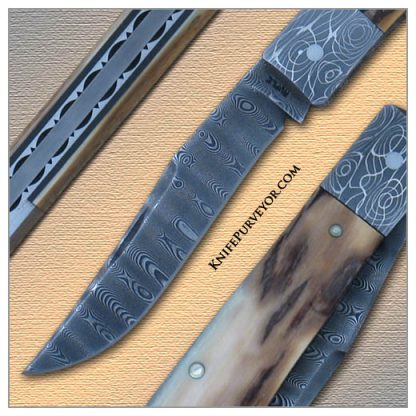 Bill Ruple's Custom Knife: Slipjoint with Devin Thomas Stainless Steel Damascus Bolsters and Blade - Image 2