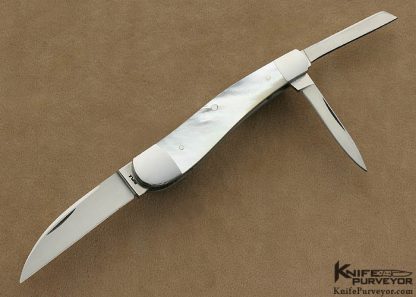 Bill Ruple Custom Knife 3 Blade Mother of Pearl Shell Wharncliffe Whittler