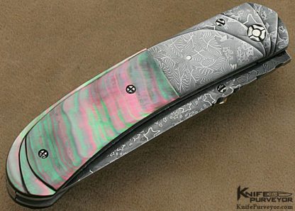 Bill Saindon Custom Knife Blacklip Tahitian Pearl Shell & Damascus Linerlock - Image 3